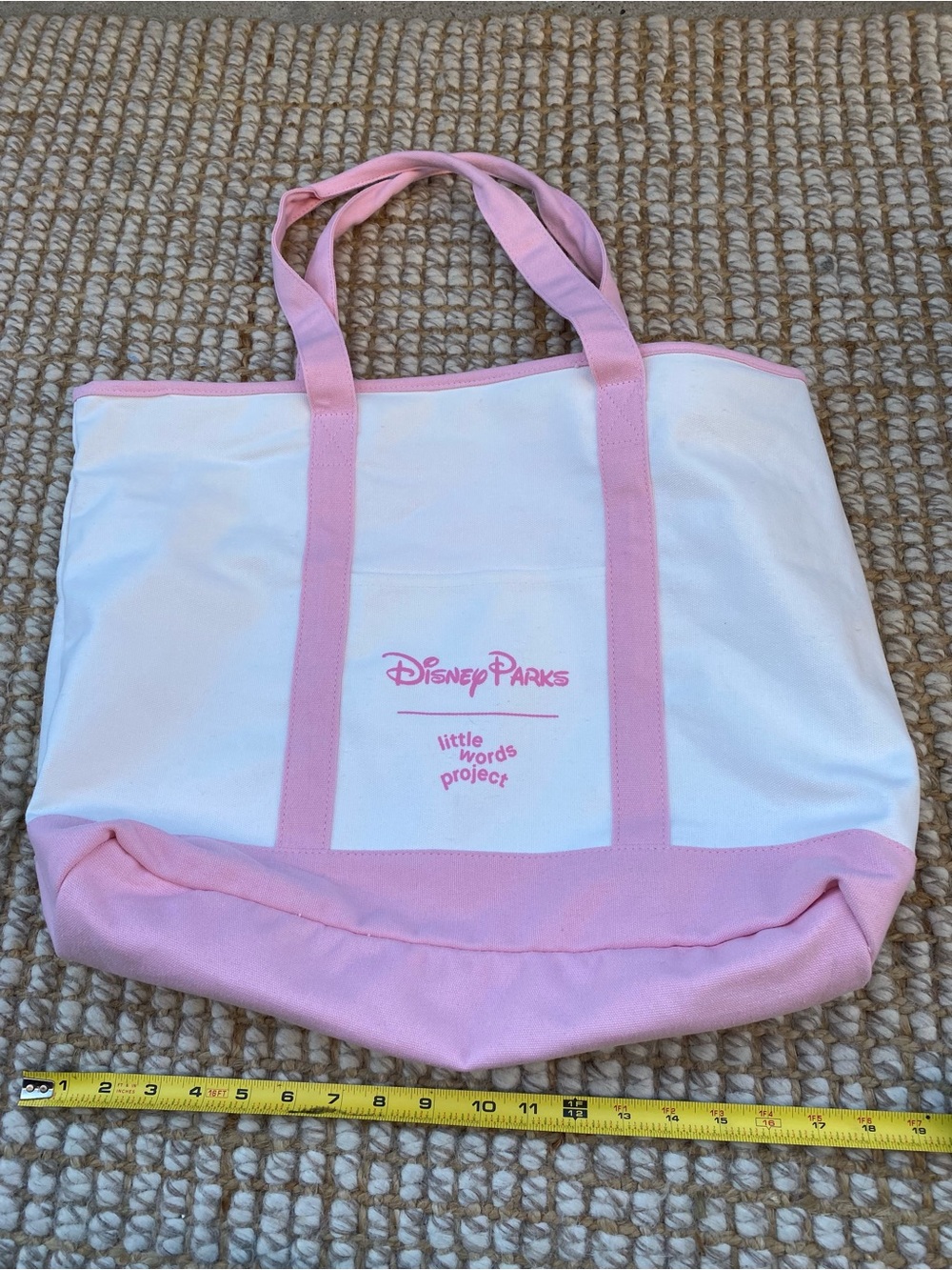 Disney White and Pink Canvas Tote with Front Pocket